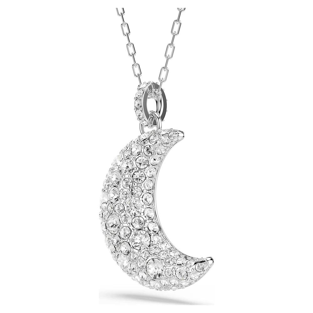 Luna pendant, Moon, White, Rhodium plated by SWAROVSKI