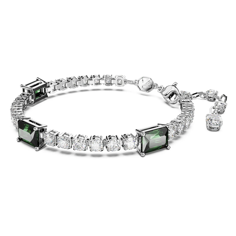 Matrix Tennis bracelet, Mixed cuts, Green, Rhodium plated by SWAROVSKI