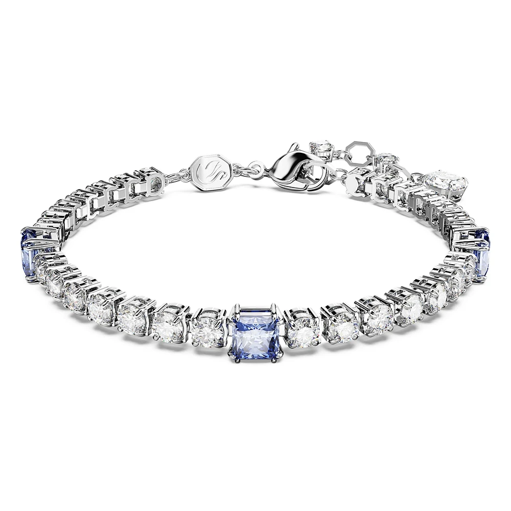 Matrix Tennis bracelet, Mixed cuts, Blue, Rhodium plated by SWAROVSKI