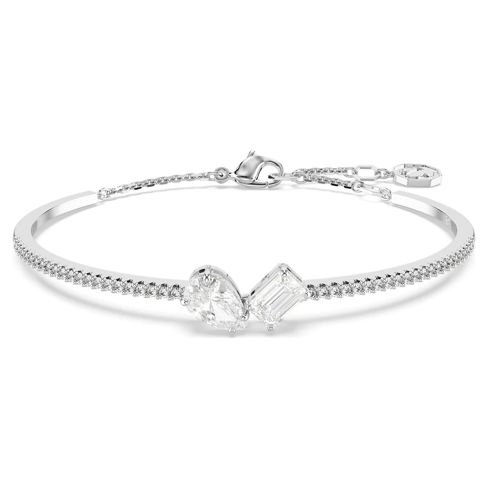 Mesmera bangle, Mixed cuts, White, Rhodium plated by SWAROVSKI