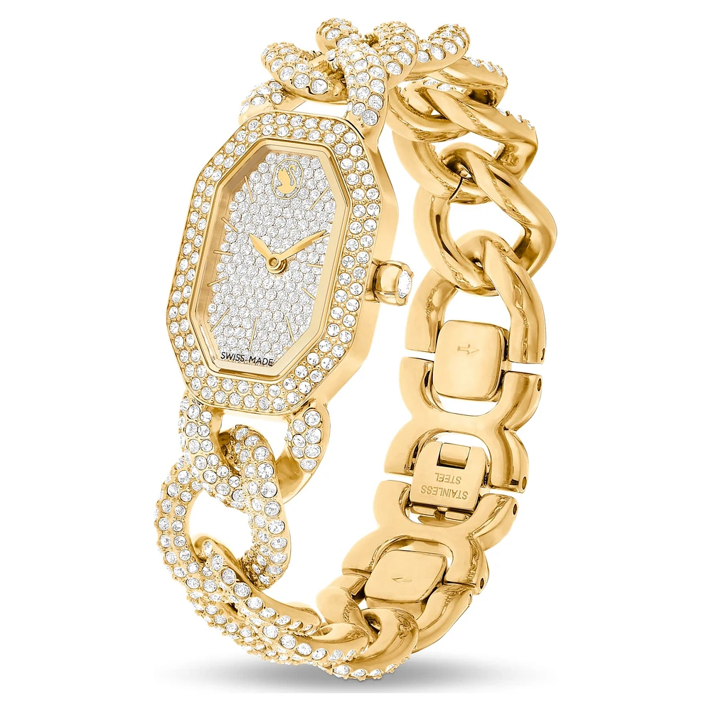 Dextera Chain watch, Swiss Made, Crystal bracelet, Gold tone, Gold-tone finish by SWAROVSKI