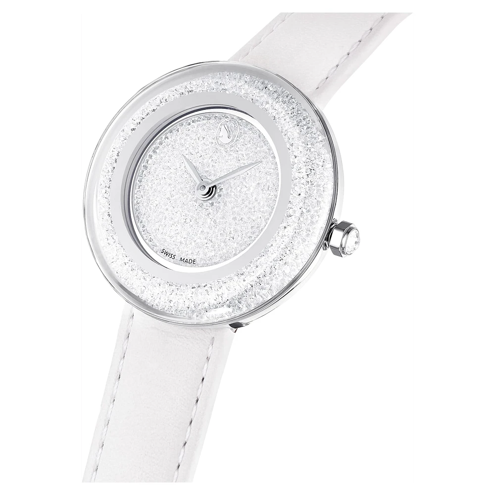 Crystalline Lustre watch, Swiss Made, Leather strap, White, Stainless steel by SWAROVSKI