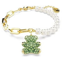 Teddy bracelet, Crystal pearl, Bear, Green, Gold-tone plated by SWAROVSKI