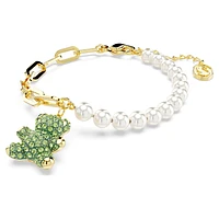 Teddy bracelet, Crystal pearl, Bear, Green, Gold-tone plated by SWAROVSKI