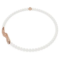 Nice necklace, Crystal pearl, Magnetic closure, Feather, White, Rose gold-tone plated by SWAROVSKI