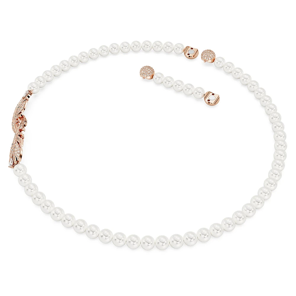 Nice necklace, Crystal pearl, Magnetic closure, Feather, White, Rose gold-tone plated by SWAROVSKI