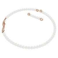Nice necklace, Crystal pearl, Magnetic closure, Feather, White, Rose gold-tone plated by SWAROVSKI