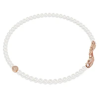 Nice necklace, Crystal pearl, Magnetic closure, Feather, White, Rose gold-tone plated by SWAROVSKI
