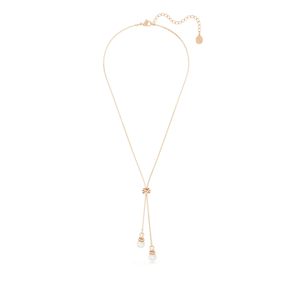 Originally Y pendant, Crystal pearl, White, Rose gold-tone plated by SWAROVSKI