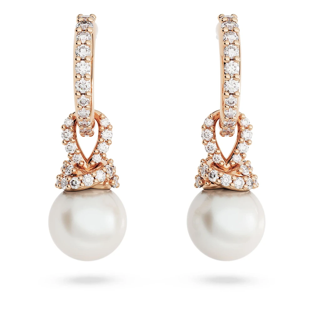 Originally drop earrings, Crystal pearl, White, Rose gold-tone plated by SWAROVSKI