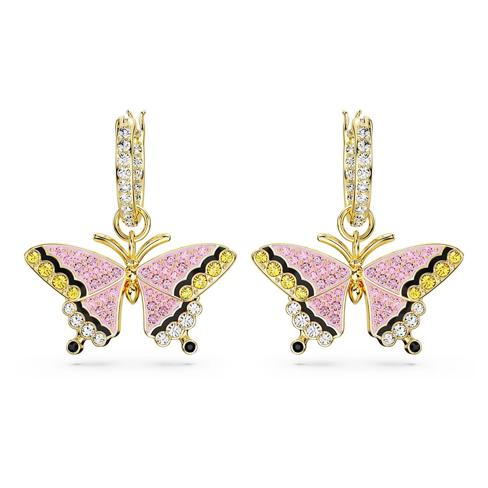 Idyllia drop earrings, Butterfly, Multicoloured, Gold-tone plated by SWAROVSKI