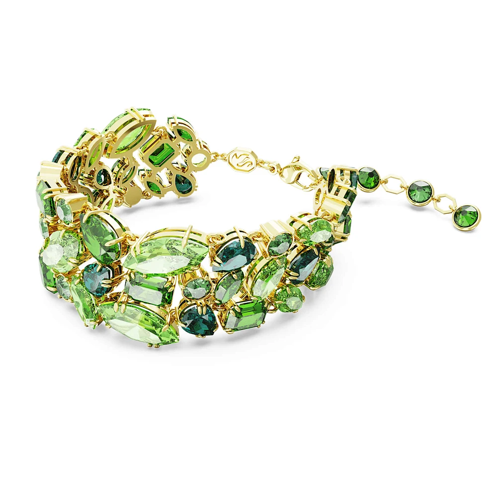 Gema bracelet, Mixed cuts, Green, Gold-tone plated by SWAROVSKI