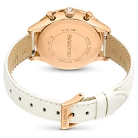 Octea Chrono watch, Swiss Made, Leather strap, White, Rose gold-tone finish by SWAROVSKI