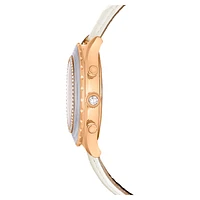 Octea Chrono watch, Swiss Made, Leather strap, White, Rose gold-tone finish by SWAROVSKI