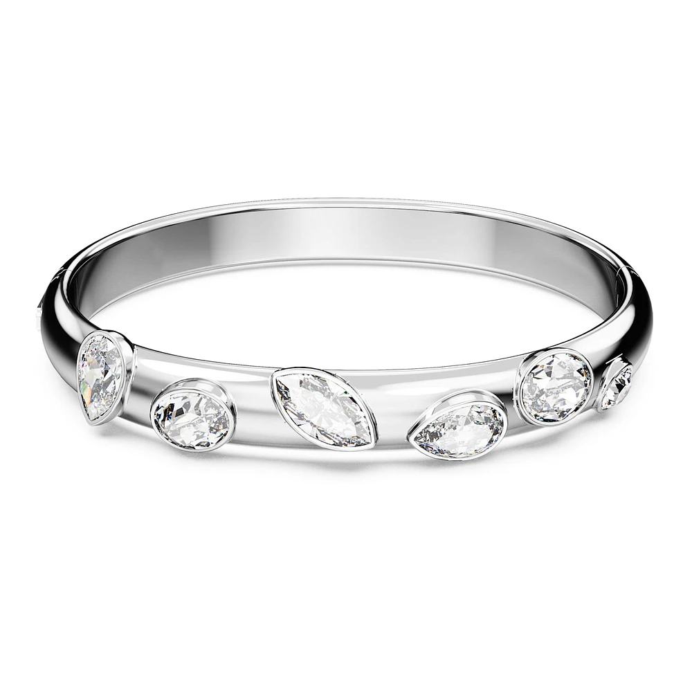 Dextera bangle, Mixed cuts, White, Rhodium plated by SWAROVSKI
