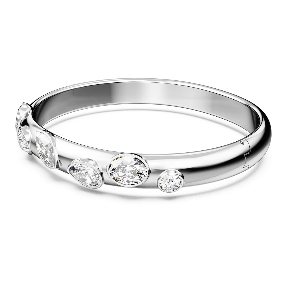 Dextera bangle, Mixed cuts, White, Rhodium plated by SWAROVSKI