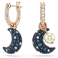 Luna drop earrings, Crystal pearl, Asymmetrical design, Moon, Multicoloured, Rose gold-tone plated by SWAROVSKI