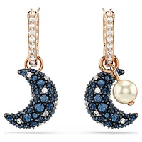 Luna drop earrings, Crystal pearl, Asymmetrical design, Moon, Multicoloured, Rose gold-tone plated by SWAROVSKI