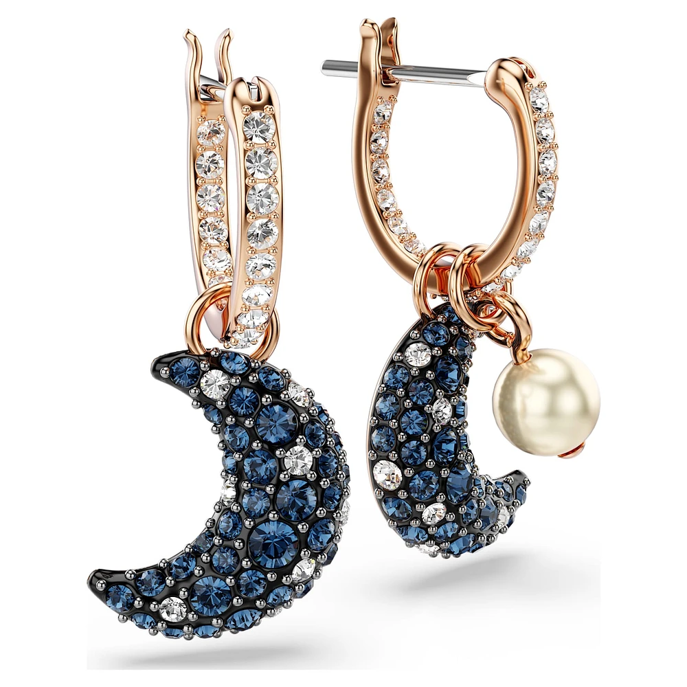 Luna drop earrings, Crystal pearl, Asymmetrical design, Moon, Multicoloured, Rose gold-tone plated by SWAROVSKI
