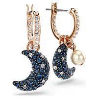 Luna drop earrings, Crystal pearl, Asymmetrical design, Moon, Multicoloured, Rose gold-tone plated by SWAROVSKI