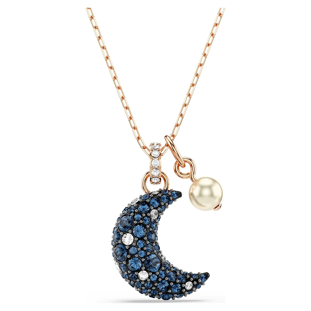 Luna pendant, Crystal pearl, Moon, Multicoloured, Rose gold-tone plated by SWAROVSKI