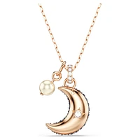 Luna pendant, Crystal pearl, Moon, Multicolored, Rose gold-tone plated by SWAROVSKI