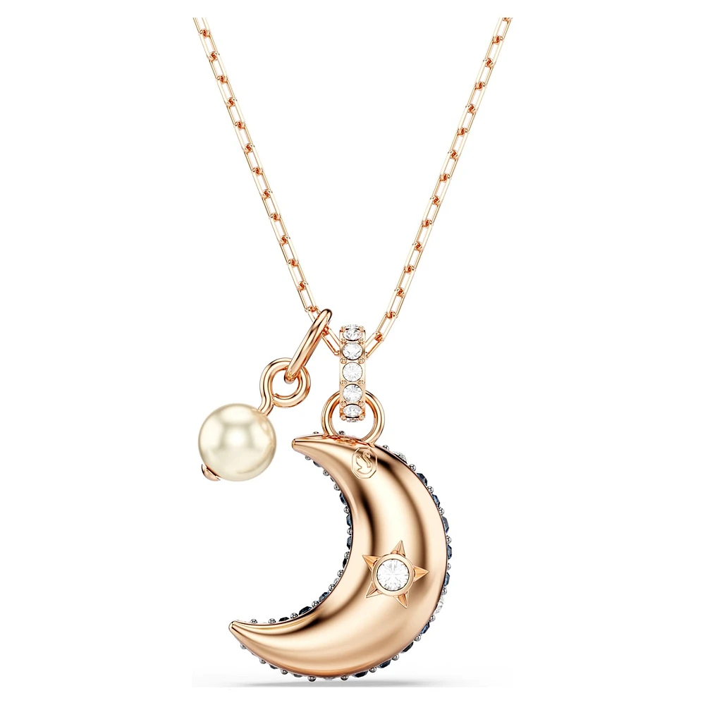 Luna pendant, Crystal pearl, Moon, Multicoloured, Rose gold-tone plated by SWAROVSKI