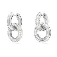 Dextera hoop earrings, Asymmetrical design, Interlocking loop, White, Rhodium plated by SWAROVSKI