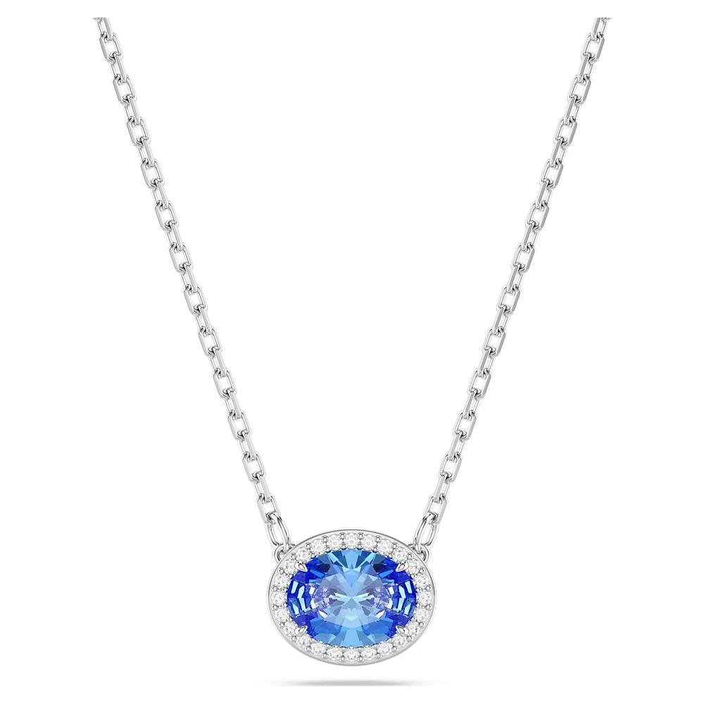 Constella necklace, Oval cut, Blue, Rhodium plated by SWAROVSKI