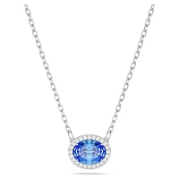 Constella necklace, Oval cut, Blue, Rhodium plated by SWAROVSKI