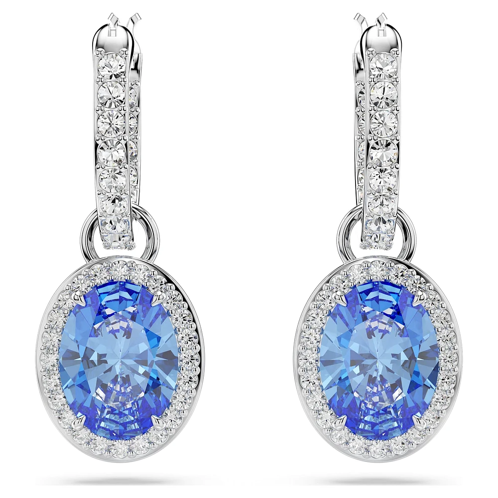 Constella drop earrings, Oval cut, Blue, Rhodium plated by SWAROVSKI