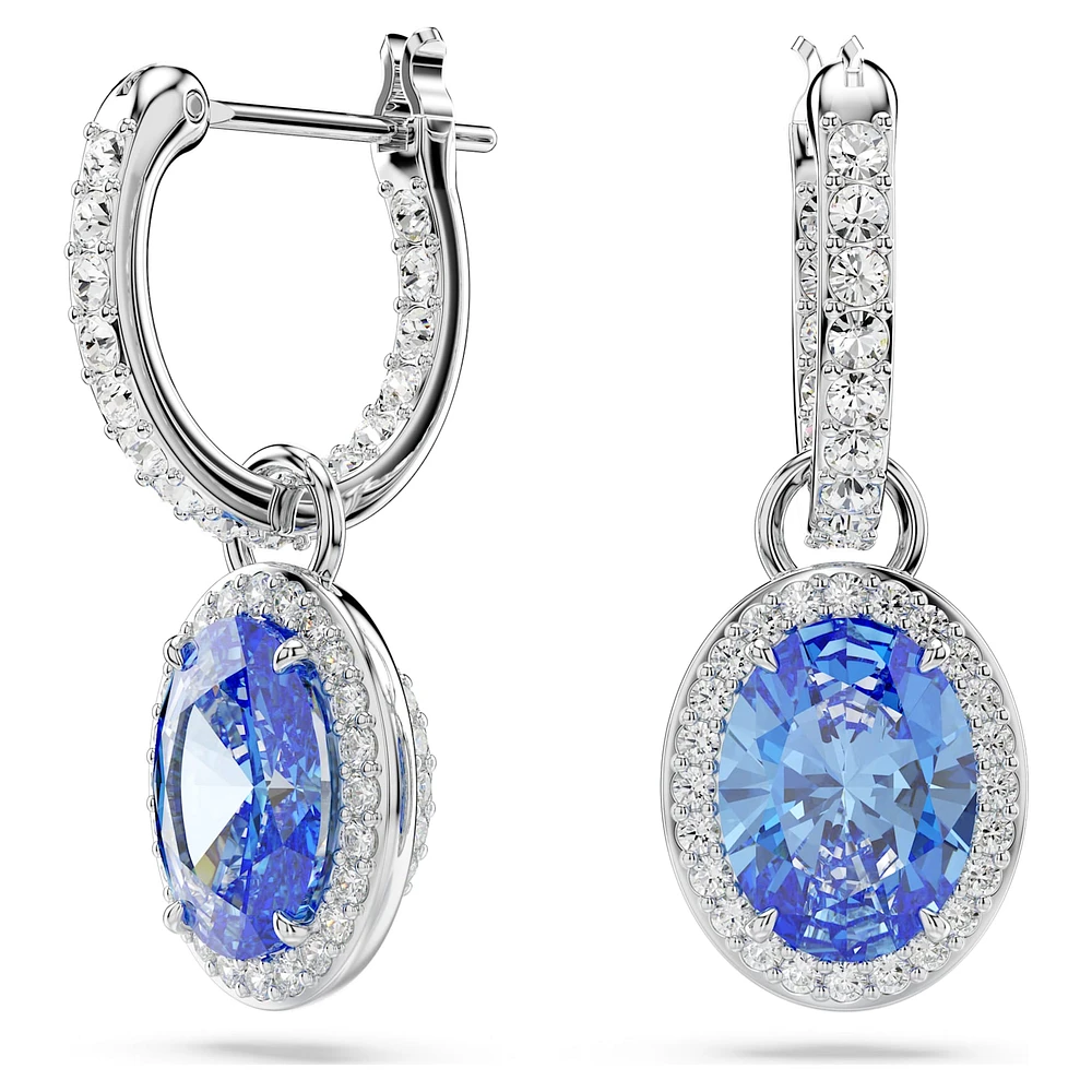 Constella drop earrings, Oval cut, Blue, Rhodium plated by SWAROVSKI