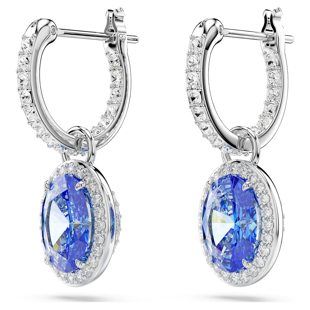 Constella drop earrings, Oval cut, Blue, Rhodium plated by SWAROVSKI