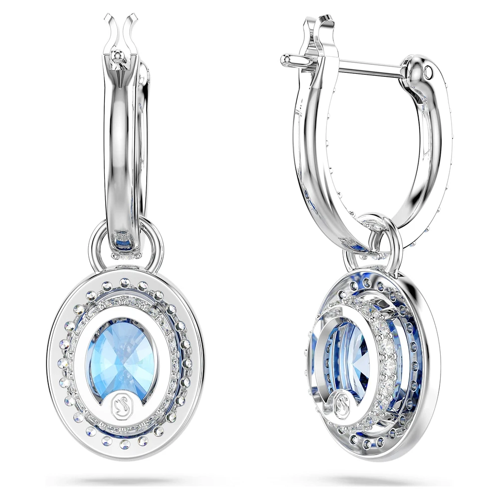 Constella drop earrings, Oval cut, Blue, Rhodium plated by SWAROVSKI