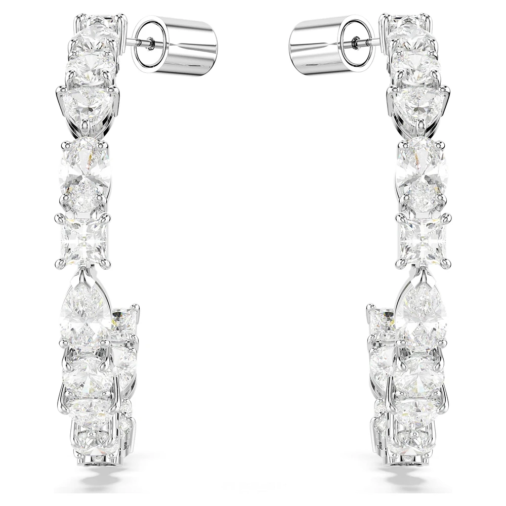 Mesmera hoop earrings, Mixed cuts, White, Rhodium plated by SWAROVSKI