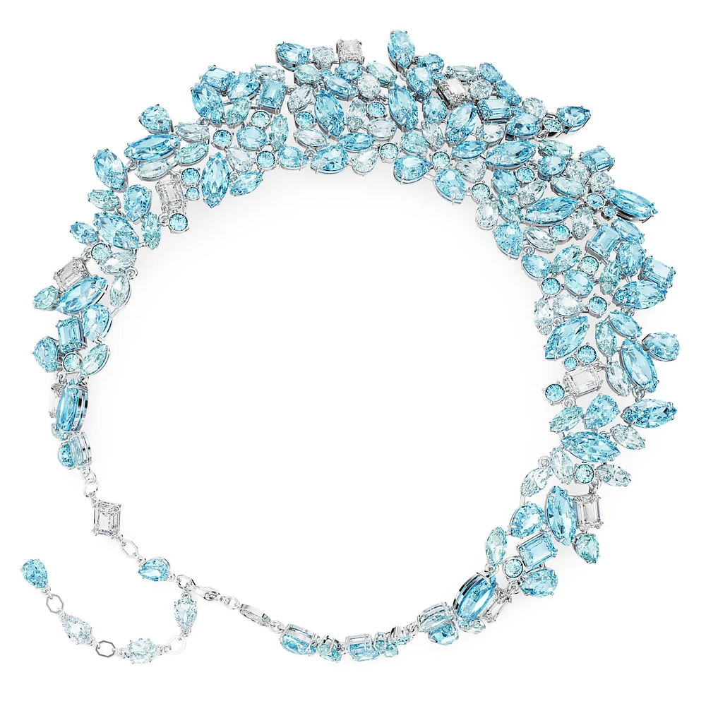 Gema necklace, Mixed cuts, Blue, Rhodium plated by SWAROVSKI