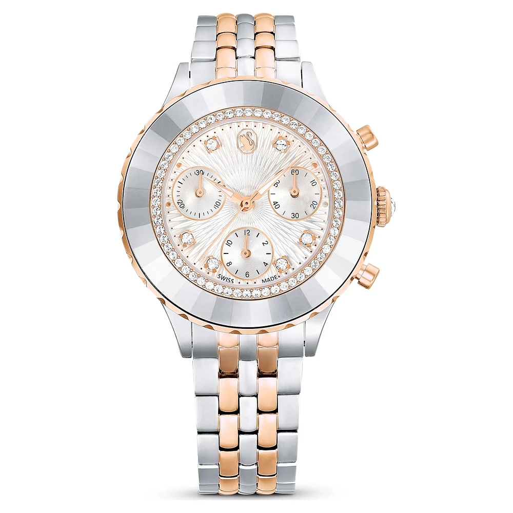 Octea Chrono watch, Swiss Made, Metal bracelet, Rose gold tone, Mixed metal finish by SWAROVSKI