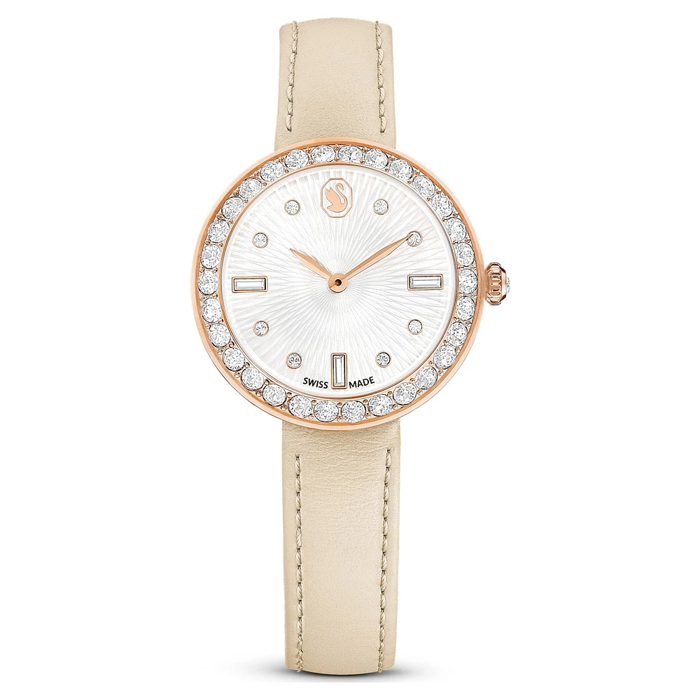 Certa watch, Swiss Made, Leather strap, Grey, Rose gold-tone finish by SWAROVSKI