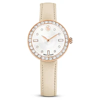 Certa watch, Swiss Made, Leather strap, Grey, Rose gold-tone finish by SWAROVSKI