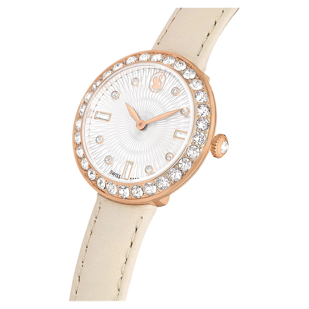 Certa watch, Swiss Made, Leather strap, Grey, Rose gold-tone finish by SWAROVSKI