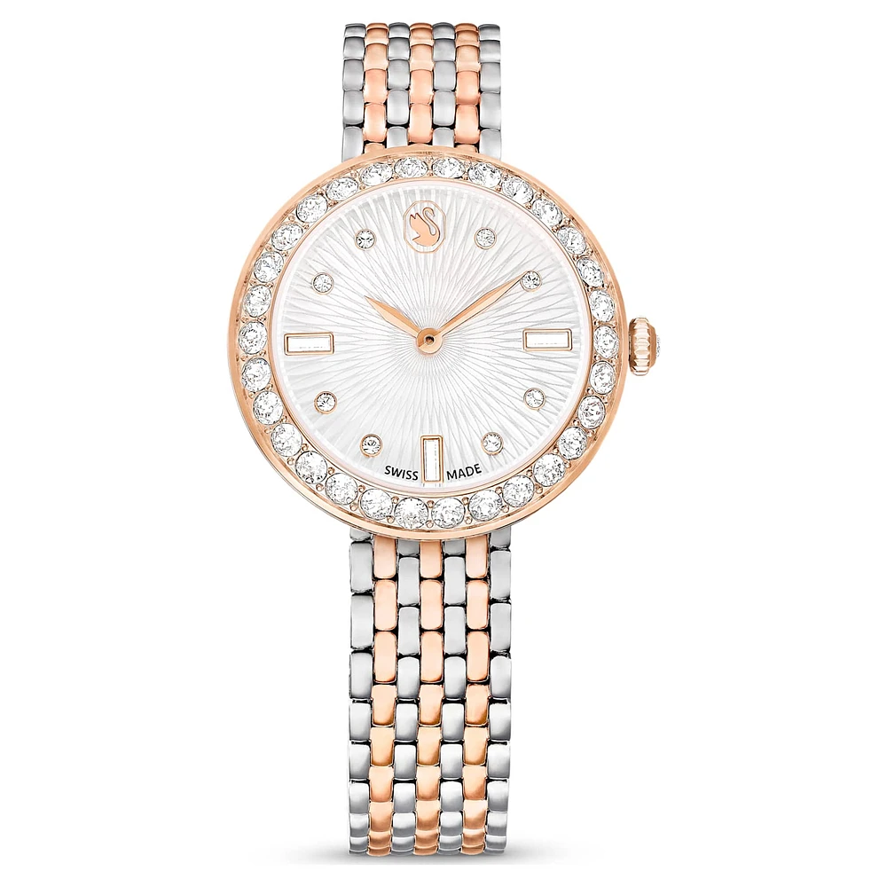 Matrix tennis 7-link watch, Swiss Made, Metal bracelet, Rose gold tone, Mixed metal finish by SWAROVSKI