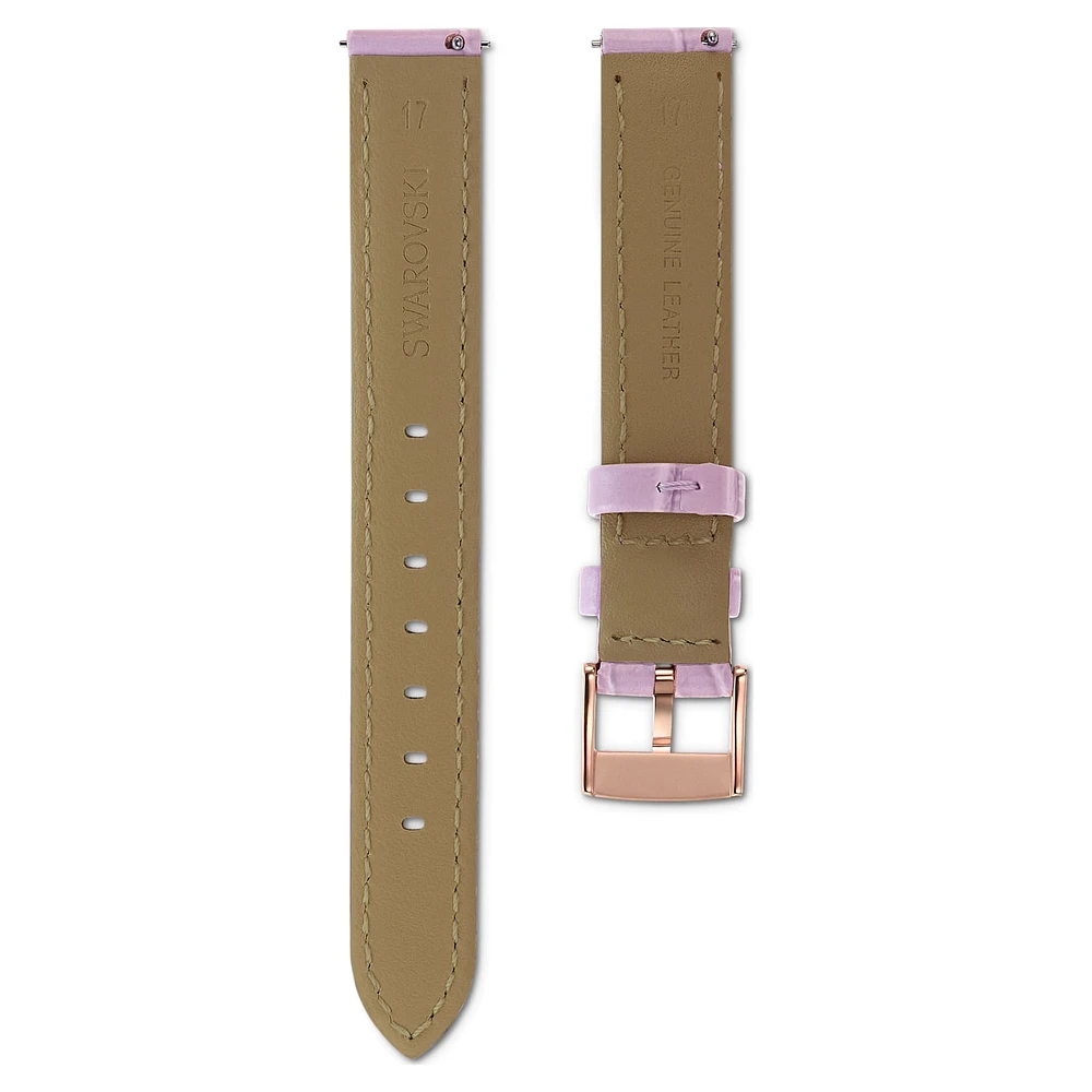 Watch strap, 17 mm (0.67") width, Leather with stitching, Purple, Rose gold-tone finish by SWAROVSKI