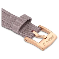 Watch strap, 13 mm (0.51") width, Leather, Gray, Rose gold-tone finish by SWAROVSKI