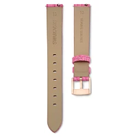 Watch strap, 13 mm (0.51") width, Leather, Pink, Rose gold-tone finish by SWAROVSKI