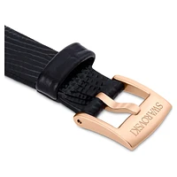 Watch strap, 13 mm (0.51") width, Leather, Black, Rose gold-tone finish by SWAROVSKI
