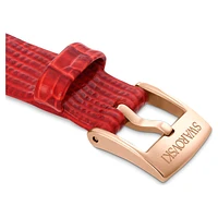 Watch strap, 13 mm (0.51") width, Leather, Red, Rose gold-tone finish by SWAROVSKI