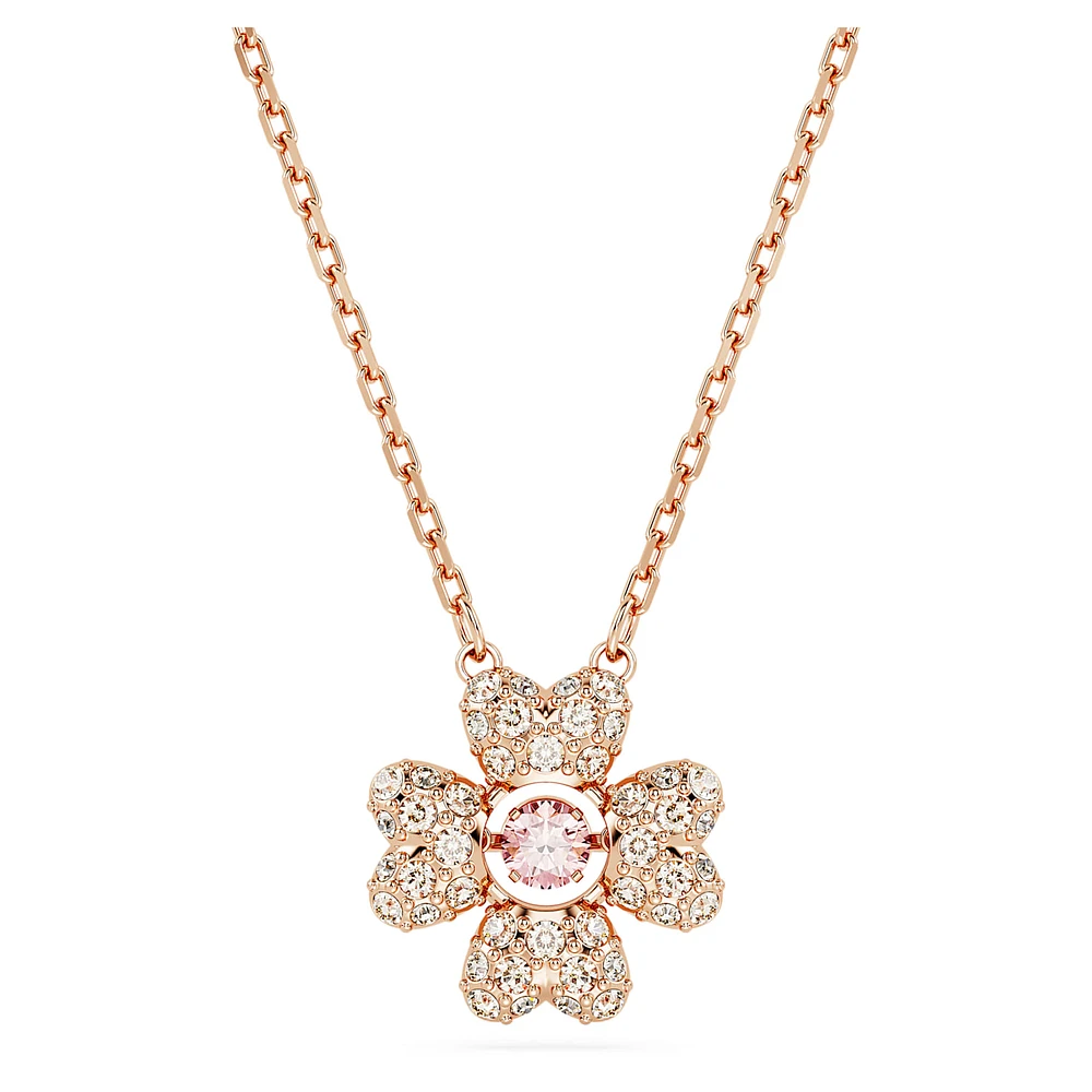 Idyllia pendant, Clover, White, Rose gold-tone plated by SWAROVSKI
