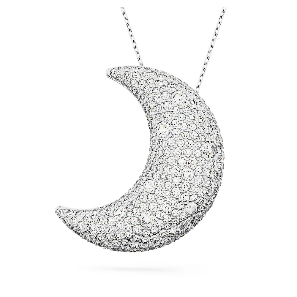 Luna pendant, Moon, White, Rhodium plated by SWAROVSKI