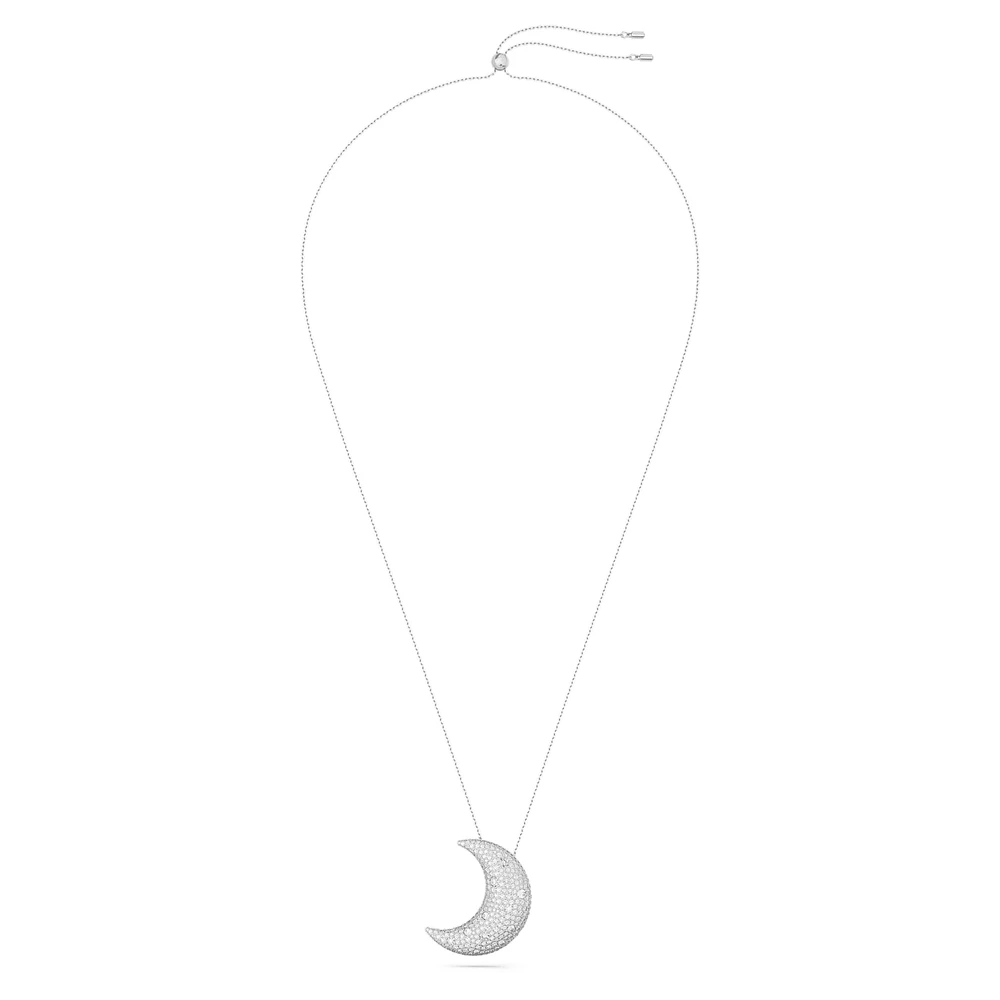 Luna pendant, Moon, White, Rhodium plated by SWAROVSKI