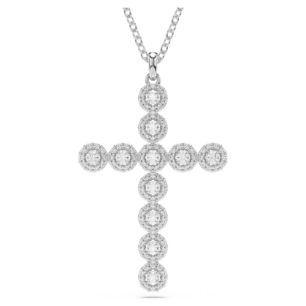 Insigne pendant, Mixed cuts, Cross, White, Rhodium plated by SWAROVSKI